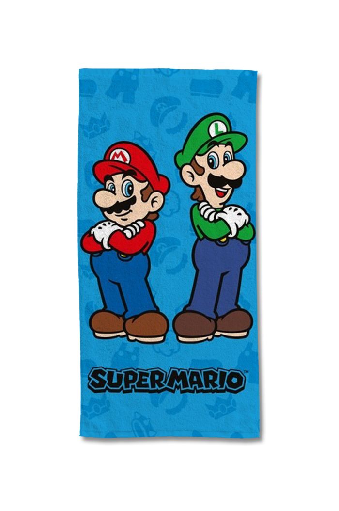 Serviette de plage Super Mario et Luigi bleue 75x150 cm 100% coton - Mode en Web