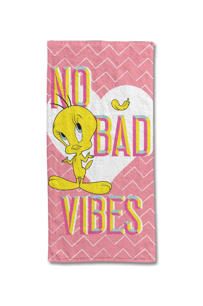 Serviette de plage Looney Tunes Titi 70x140 cm rose en 100% coton - Mode en Web
